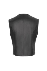Black Zipper Faux Leather Men's Punk Waistcoat - Product - 8
