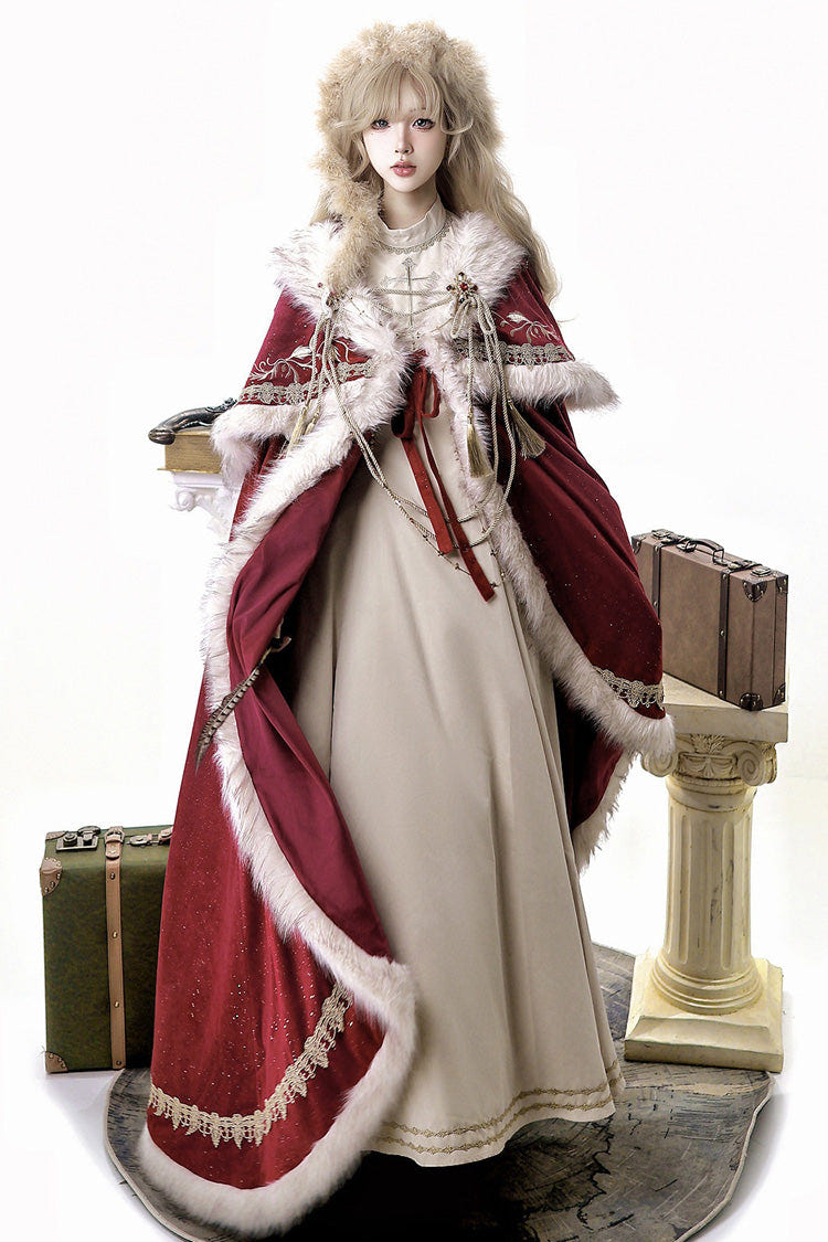 Red [Royal Coronation] Embroidered Sweet Gorgeous European Court Style Lolita Dress and Cape Set - Red(Set) - 1