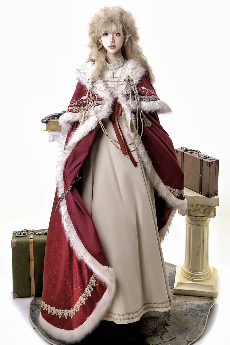 Red [Royal Coronation] Embroidered Sweet Gorgeous European Court Style Lolita Dress and Cape Set - Red(Set) - 1