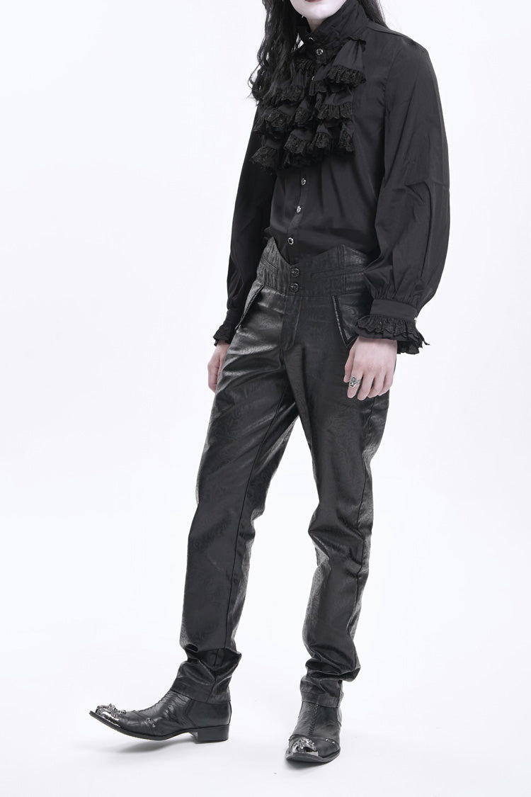 Black High Waisted Faux Leather  Men's Gothic Pants - Product - 6