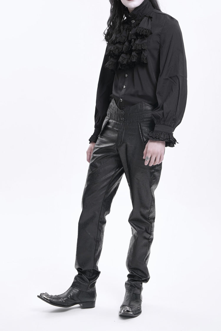 Black High Waisted Faux Leather  Men's Gothic Pants - Product - 6