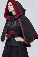 Black Gothic Petal-Shaped Double-Faced Contrast Women's Wool Hooded Shawl - Product - 4
