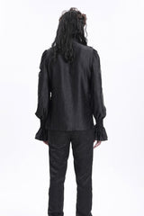 Black Stand Collar Long Sleeves Ruffle Lace Cross Men's Gothic Blouse - Product - 10