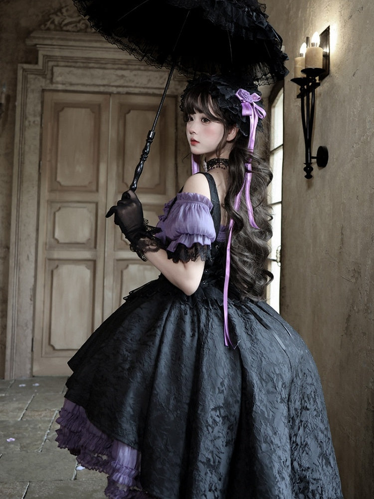 Purple & Black Gothic Underbust JSK Dress and Off-Shoulder Blouse Set detail view 7
