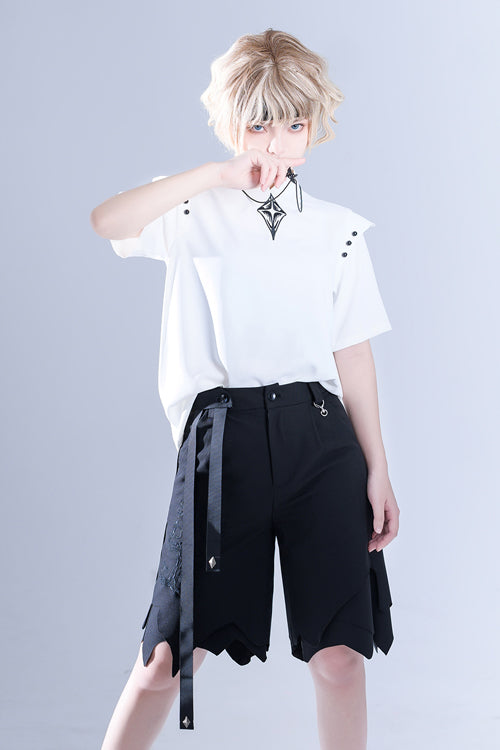 Black Spooky Shadow Irregular High Waisted Ouji Lolita Shorts - Product - 5