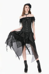 Black Jacquard Ruffled Lace Lace-Up Women's Gothic Overbust Corset - Product - 9