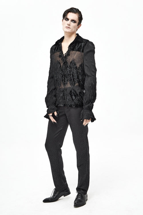 Black Basic Jacquard Diagonal Pocket Three Dimensional Webbing Gothic Mens Pants - Product - 6