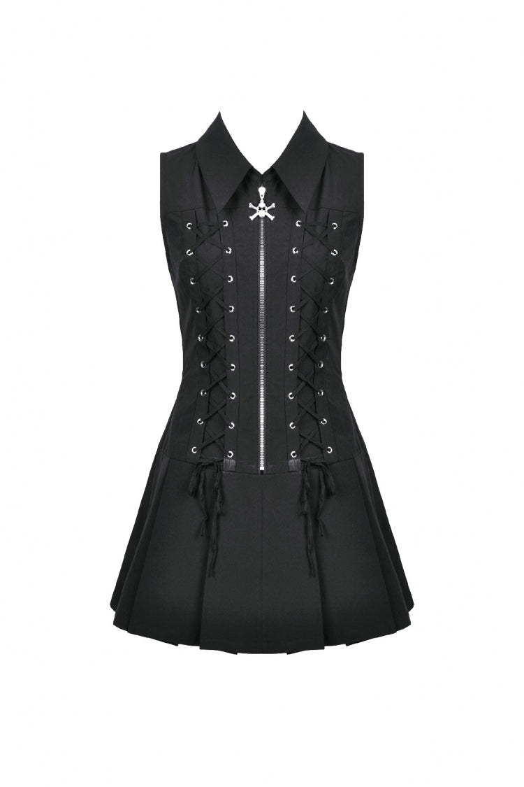Black Point Collar Sleeveless Skull Zip Women's Punk Dress - Product - 3
