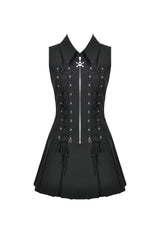 Black Point Collar Sleeveless Skull Zip Women's Punk Dress - Product - 3