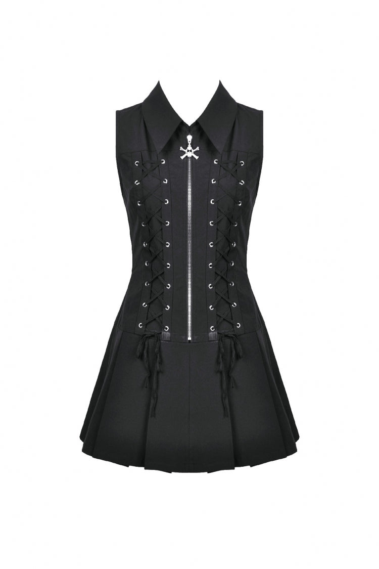 Black Point Collar Sleeveless Skull Zip Women's Punk Dress - Product - 3