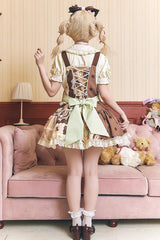 Brown Cake Chocolate Dessert Print Ruffle Bowknot Sweet Lolita Strap Dress - Product - 7