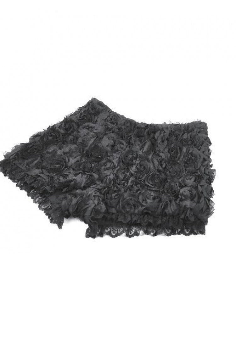 Black 3D Floral Jacquard Lace-Trimmed Women's Gothic Mini Shorts - Product - 13