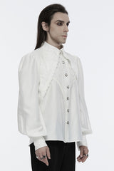White Long Puff Sleeves Lace Men's Gothic Blouse - Product - 2