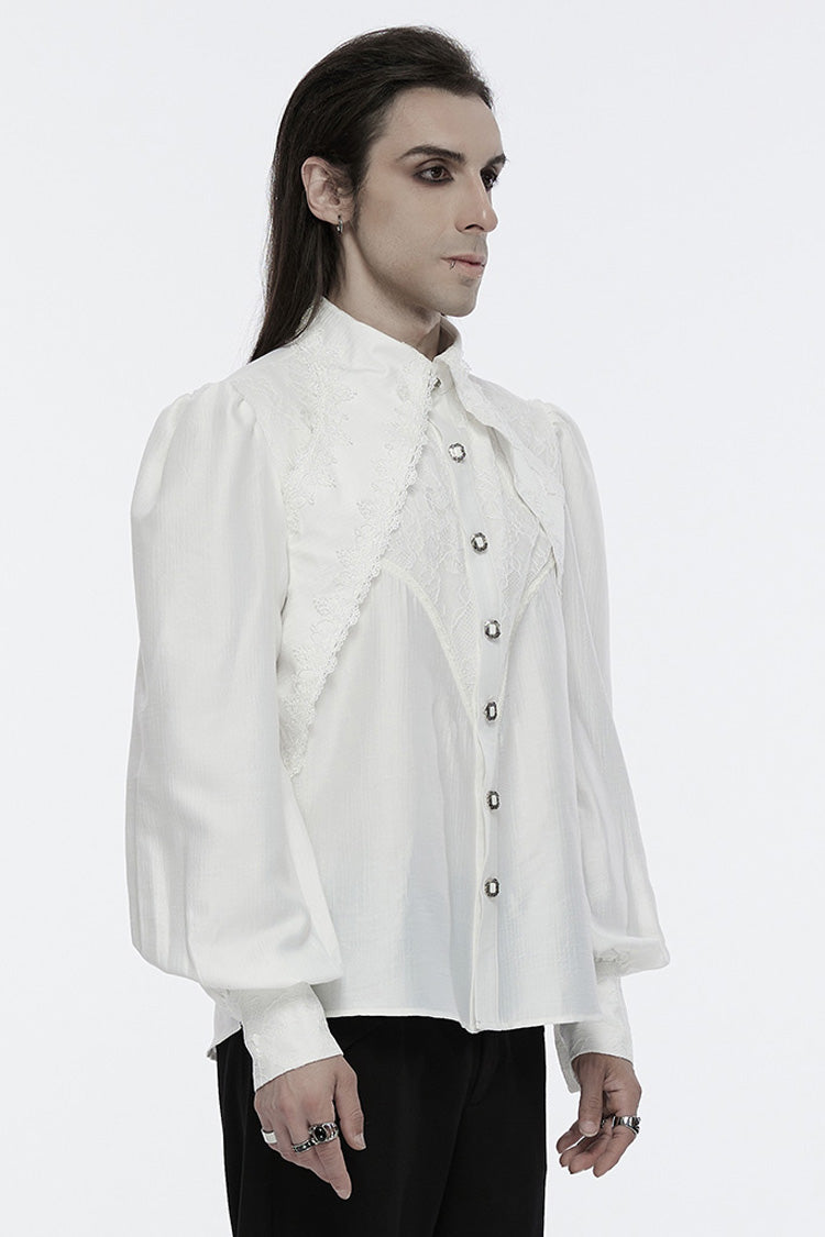 White Long Puff Sleeves Lace Men's Gothic Blouse - Product - 2