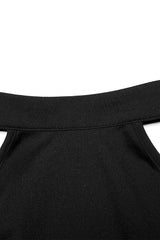 Black Off Shoulder Sleeveless Jacquard Lace Slim Irregular Women's Punk Dress - Product - 5