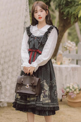 Black Birdcage Rose Print Ruffle Bowknot Gothic Princess Lolita Dress - Product - 6