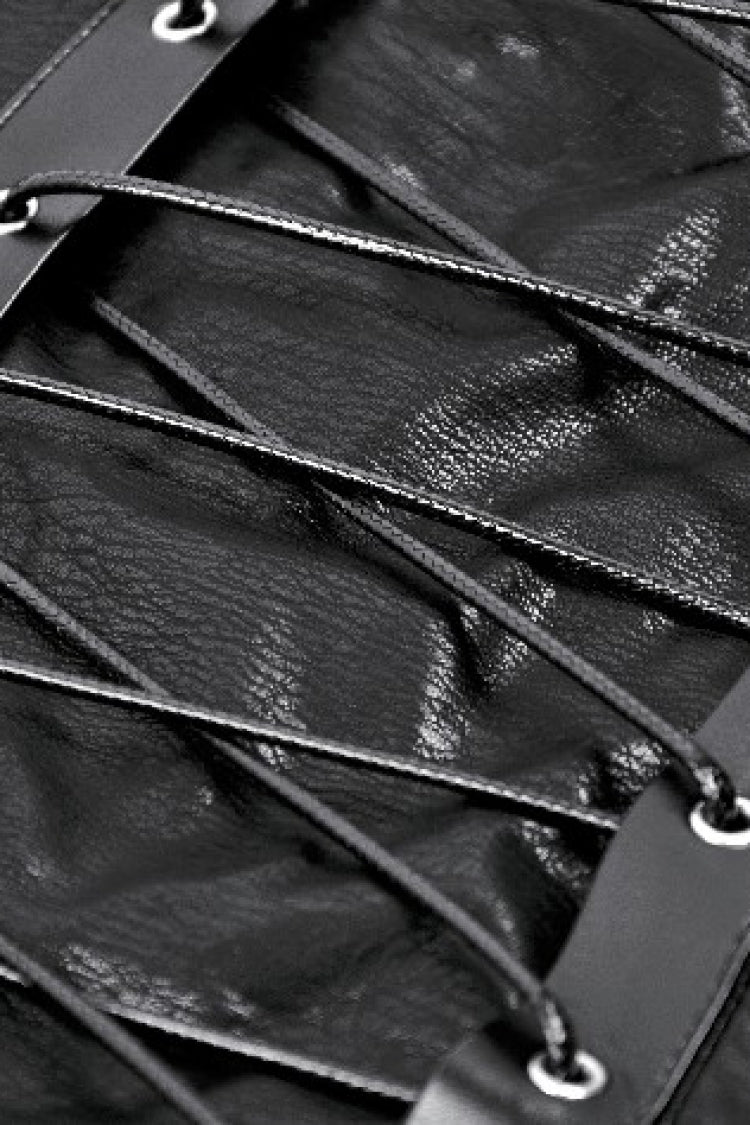 Black Sleeveless Single Shoulder Strap Straps Diagonal Zipper Studded Women'S Punk Faux Leather Vest - Product - 19