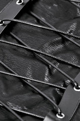 Black Sleeveless Single Shoulder Strap Straps Diagonal Zipper Studded Women'S Punk Faux Leather Vest - Product - 19