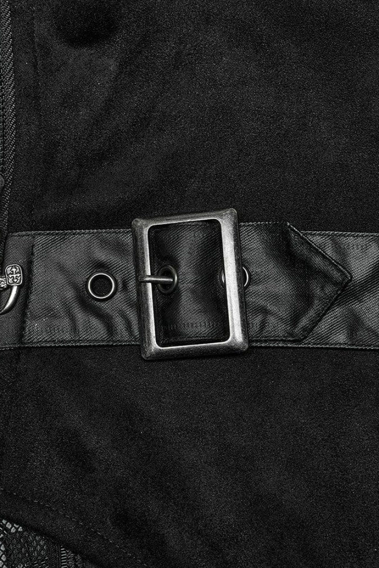 Black Sleeveless Hollow Suede Leather Stitching Irregular Mens Gothic Vest - Product - 6