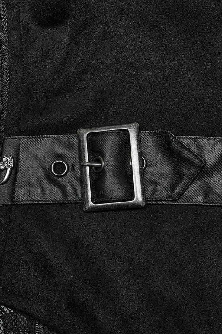 Black Sleeveless Hollow Suede Leather Stitching Irregular Mens Gothic Vest - Product - 6
