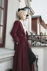 Red [The Legend of Dracula] Bat Collar Long Sleeves Prince Handsome Ouji Lolita Coat - Product - 8