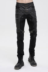 Black Slim Fit Zip Stud Side Chain Eyelet Rock Men's Gothic Trousers - Black - 1