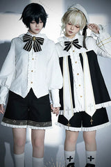 White [The Choir of The Church] Long Sleeves Bow Chain-Decorated Gothic Ouji Lolita Set - Product - 5