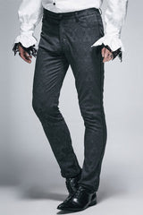 Black Side Braided Strap Gothic Jacquard Trousers - Product - 2