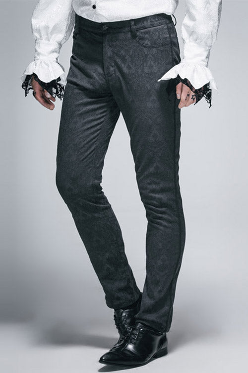 Black Side Braided Strap Gothic Jacquard Trousers - Product - 2