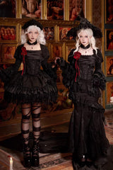 Black  [Letters & Poems · Twilight] Multi-Layered Jacquard Ruffled Witch Gothic Lolita Skirt 2 Versions - Black(Short-Skirt-Only) - 1
