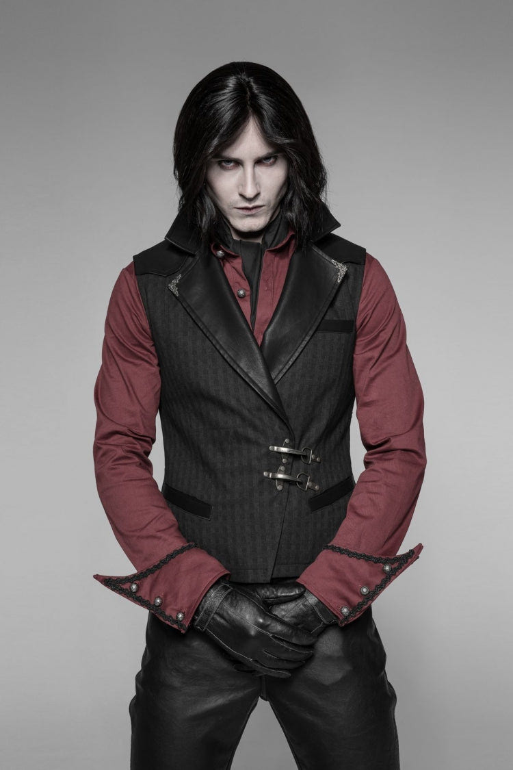 Black V Collar Sleeveless Metal Buckle Mens Steampunk Crossover Formal Vest - Product - 2