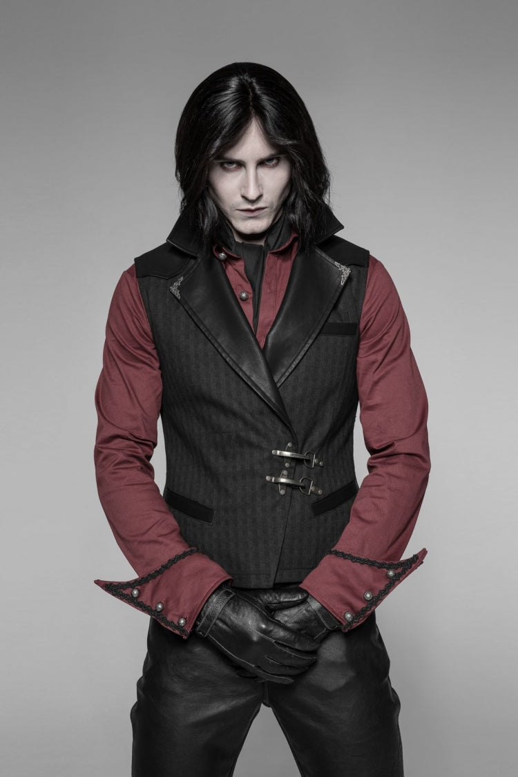 Black V Collar Sleeveless Metal Buckle Mens Steampunk Crossover Formal Vest - Product - 2