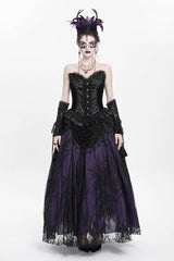 Black Sleeveless Beaded Lace Lace-Up Women's Gothic Overbust Corset - Product - 4