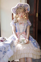 [Angel Heart Sky Oil Painting] Print Ruffle Cardigan Bowknot Sweet Princess Lolita Dress 3 Colors - Product - 6