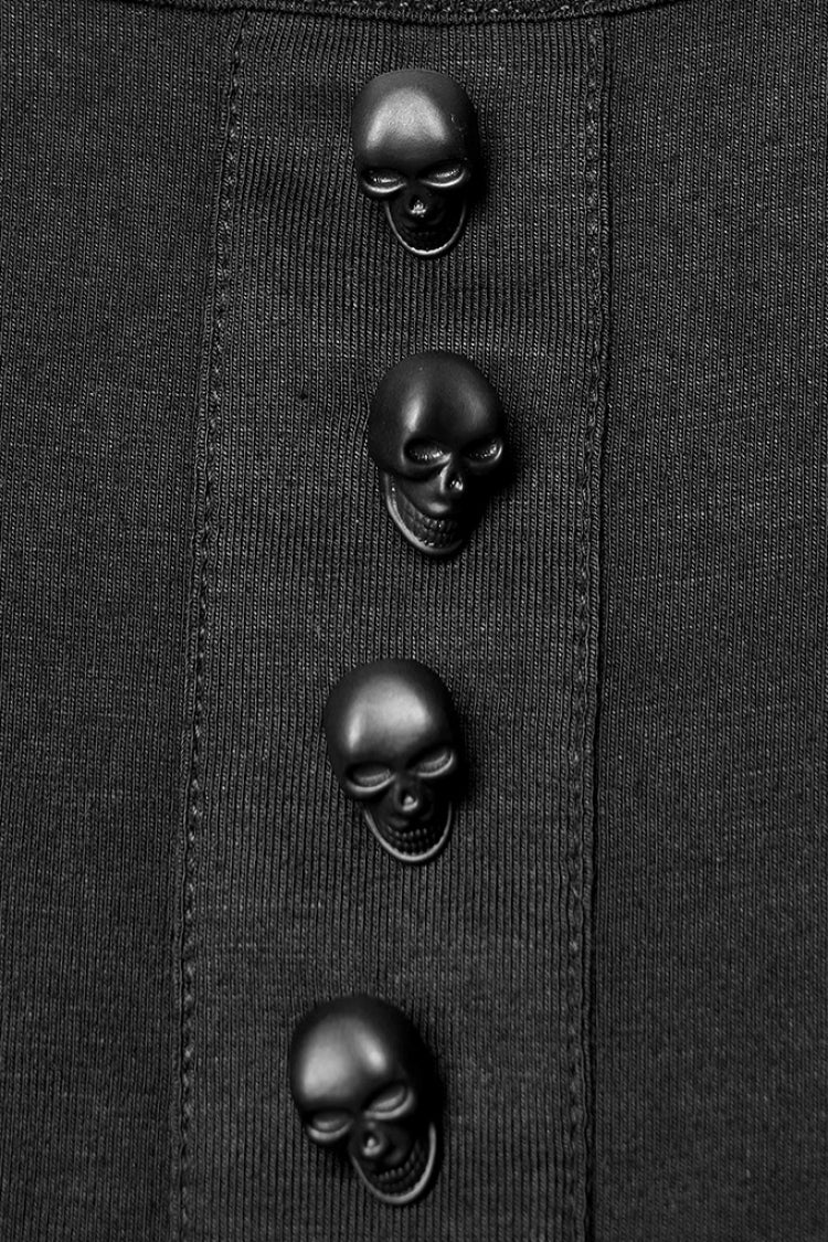 Black Round Collar Half Sleeves Skull Single-Breasted Women's Gothic Dress - Product - 5