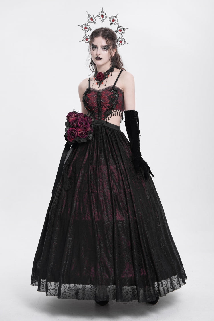 Red Jacquard Floral Embroidery Lace Ripped Women's Gothic Party Slip Dress - Product - 9