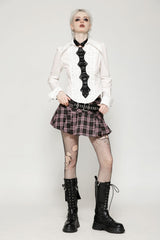 Pink/Brown Buckled Plaid Women's Punk Pleated Mini Skirt - Product - 9