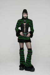 Green Women's Punk Faux Fur Skirt with Belt - Product - 13