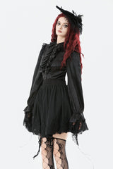 Black Long Lantern Sleeves Ruffled Spliced Lace Women's Gothic Blouse - Product - 7