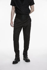 Black Embroidered Slim Pleated Men's Gothic Pants - Product - 7