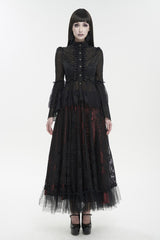 Black Lace Round Collar Flared Sleeved Women's Gothic Shirt - Product - 3