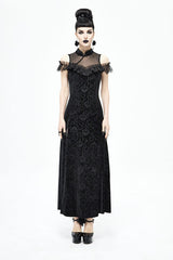 Black Cheongsam Velvet Three Dimensional Print Gothic Dress - Product - 4