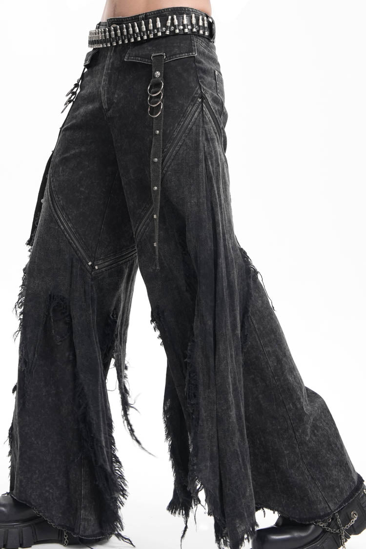 Black Ripped Rings Studs Men's Gothic Pants - Product - 15