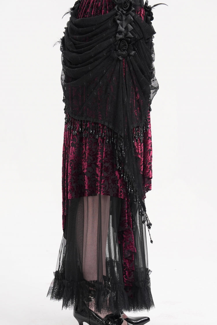Black/Purple Tassels Mesh Women's Gothic Long Skirt - Product - 12