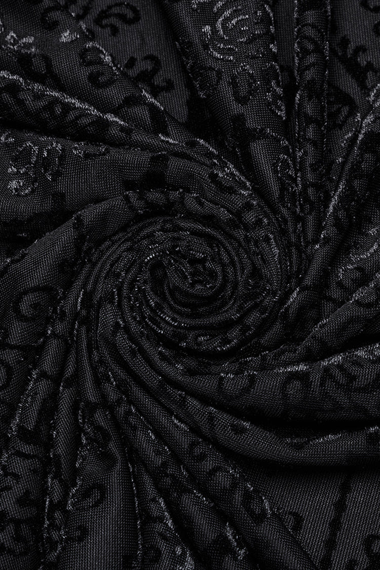 Black Stand Collar Long Sleeves Print Ruffle Men's Gothic Blouse - Product - 8