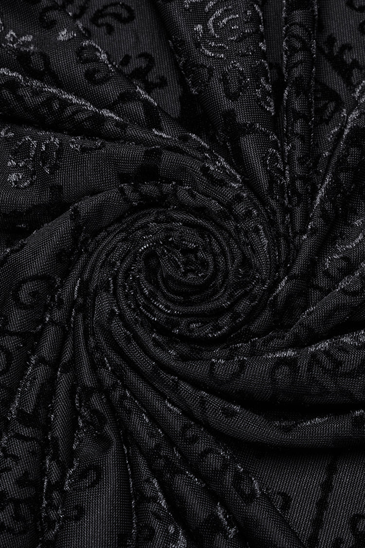 Black Stand Collar Long Sleeves Print Ruffle Men's Gothic Blouse - Product - 8