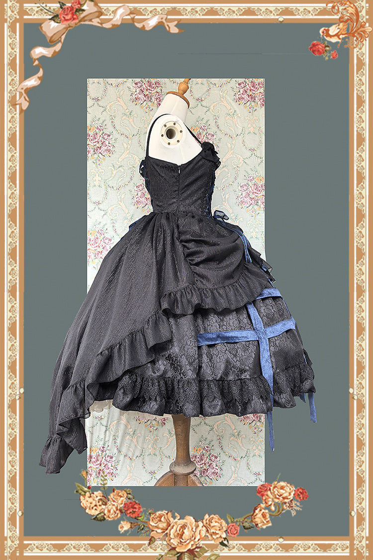 [Lilith’s Cage] Sleeveless Print Ruffle Bowknot Lace-Up Gothic Elegant Lolita Jsk Dress 2 Colors - Product - 13