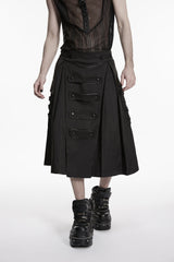 Black Studded Zippered  Big Pockets Pleated Men's Punk Skirt - Product - 7