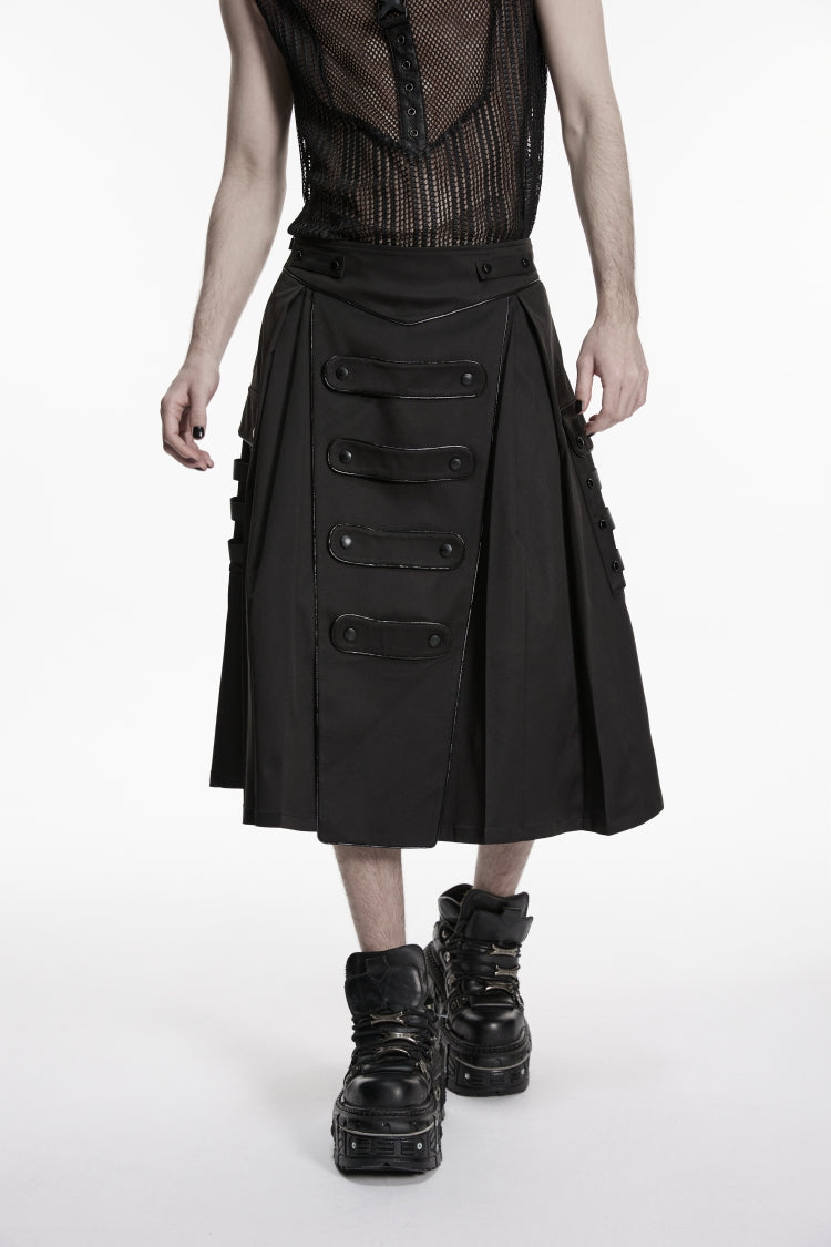 Black Studded Zippered  Big Pockets Pleated Men's Punk Skirt - Product - 7