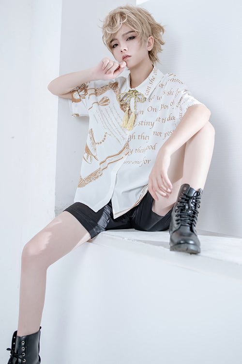 White Handsome Little Prince Print Loose Short Sleeves Ouji Lolita Blouse - Product - 3